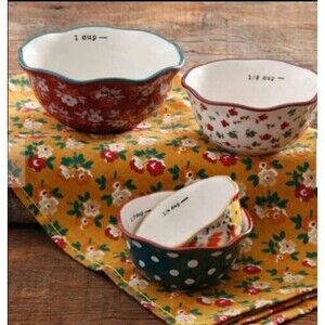 The Pioneer Woman Nesting Measuring Bowl Set 4 piece Fall Flowers Stoneware
